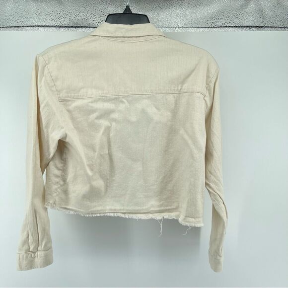 ZARA Girl’s Cream Button Front Denim Frayed Hem Cropped Top Size 13/14 - Picture 7 of 12